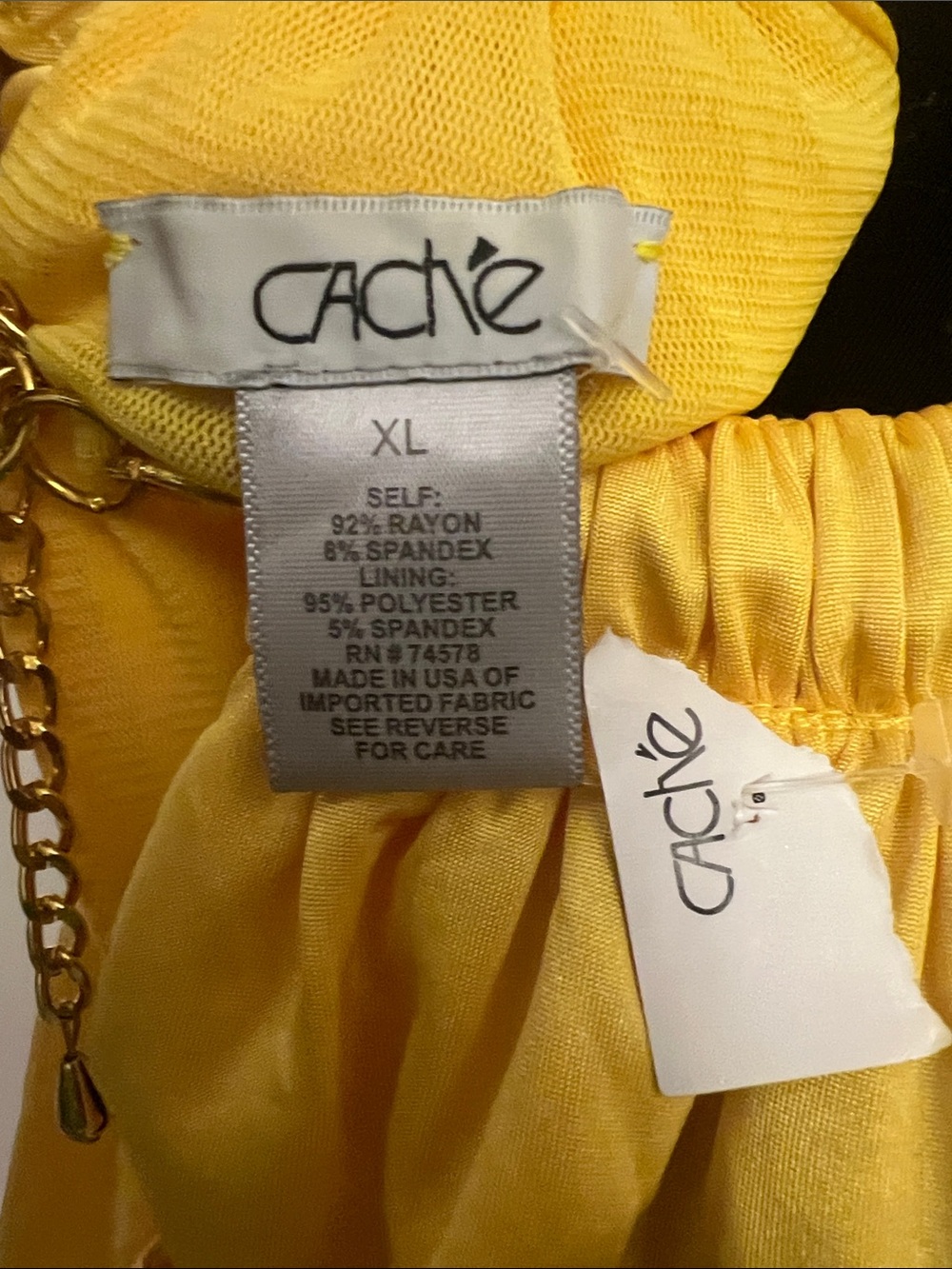 Cache Yellow Ruched Halter Tank with Gold Chain Detail - Picture 2 of 9